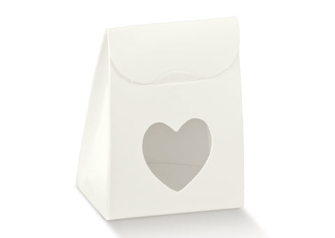 Scatolina bianca con finestra cuore per confetti.
